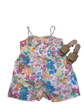 💐 Old Navy Women’s Floral Linen Blend Romper - Pink Blue Yellow Green 2X